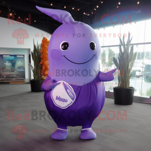 Purple Narwhal mascot costume character dressed with a Trousers and Wraps