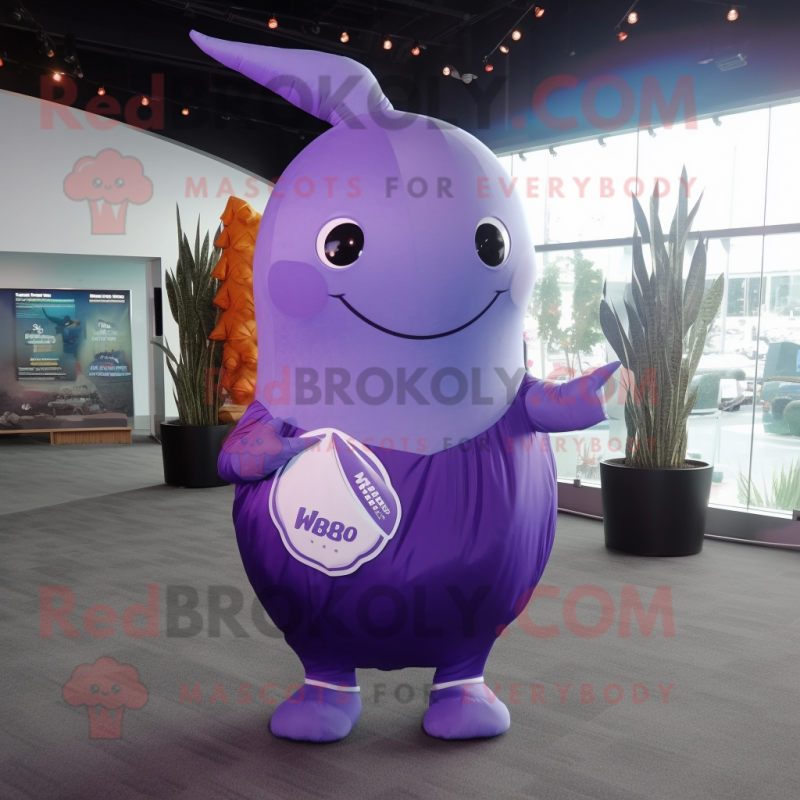 Purple Narwhal mascot costume character dressed with a Trousers and Wraps Purple Narwhal mascot costume character dressed with a Trousers and Wraps
