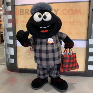 Black Squash mascot costume character dressed with a Flannel Shirt and Wallets