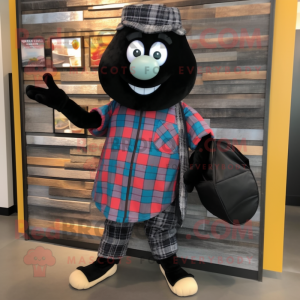 Black Squash mascot costume character dressed with a Flannel Shirt and Wallets