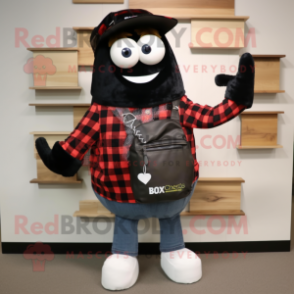 Black Squash mascot costume character dressed with a Flannel Shirt and Wallets