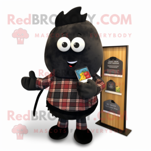 Black Squash mascot costume character dressed with a Flannel Shirt and Wallets