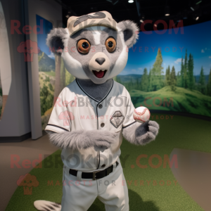 Silver Lemur mascot costume character dressed with a Baseball Tee and Ties