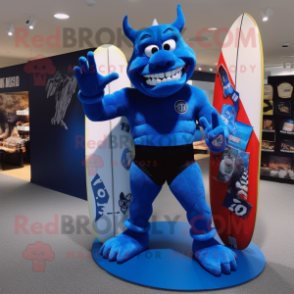 Blue Devil mascot costume character dressed with a Board Shorts and Mittens