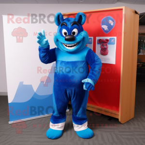 Blue Devil mascot costume character dressed with a Board Shorts and Mittens