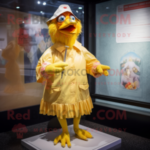 nan Hens mascot costume character dressed with a Raincoat and Tie pins