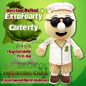 Beige Celery mascot costume character dressed with a Shorts and Eyeglasses