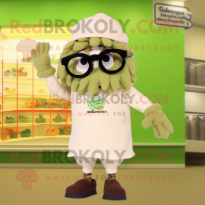 Beige Celery mascot costume character dressed with a Shorts and Eyeglasses