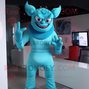 Cyan Devil mascotte kostuum...