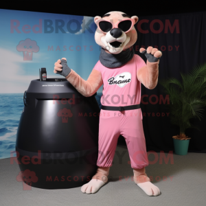 Pink Thylacosmilus mascot costume character dressed with a Tank Top and Sunglasses