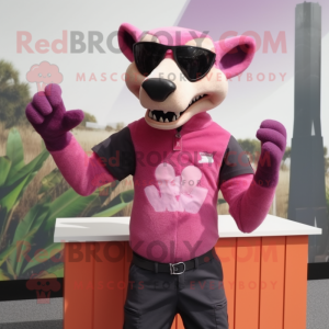 Pink Thylacosmilus mascot costume character dressed with a Tank Top and Sunglasses
