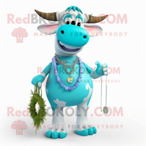 Cyan Hereford Cow maskot...