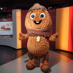 Brown Croissant mascot costume character dressed with a Playsuit and Shawl pins