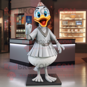 Gray Goose mascot costume character dressed with a A-Line Skirt and Necklaces