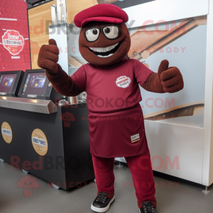 Maroon Steak mascot costume character dressed with a Jumpsuit and Bracelets