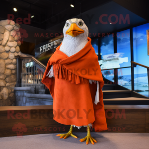Rust Seagull mascot costume character dressed with a Polo Shirt and Shawl pins