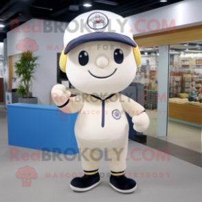 Cream Pendant mascot costume character dressed with a Romper and Caps