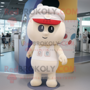 Cream Pendant mascot costume character dressed with a Romper and Caps