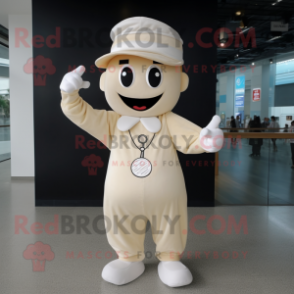Cream Pendant mascot costume character dressed with a Romper and Caps
