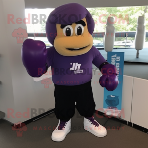 Purple Boxing Glove mascot costume character dressed with a Polo Shirt and Gloves