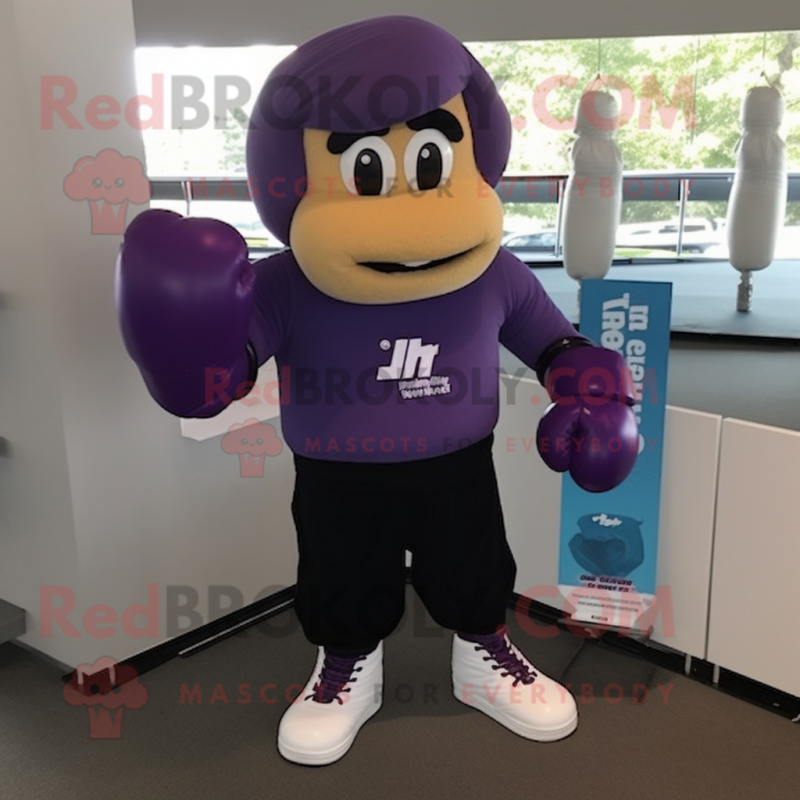Purple Boxing Glove mascot costume character dressed with a Polo Shirt and Gloves Purple Boxing Glove mascot costume character dressed with a Polo Shirt and Gloves