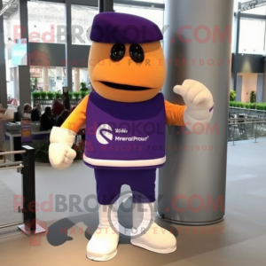 Purple Boxing Glove mascot costume character dressed with a Polo Shirt and Gloves