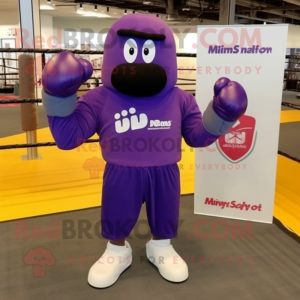 Purple Boxing Glove mascot costume character dressed with a Polo Shirt and Gloves