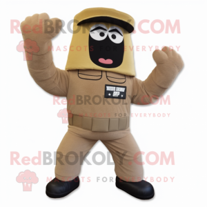 Tan Grenade mascot costume character dressed with a Corduroy Pants and Mittens