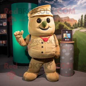 Tan Grenade mascot costume character dressed with a Corduroy Pants and Mittens