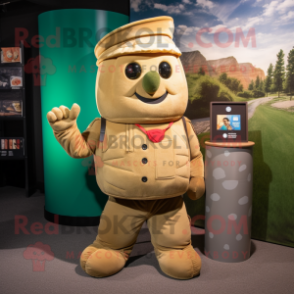 Tan Grenade mascot costume character dressed with a Corduroy Pants and Mittens