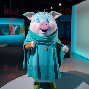 Teal Pig mascotte kostuum...