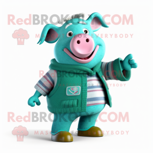 Teal Pig mascotte kostuum...