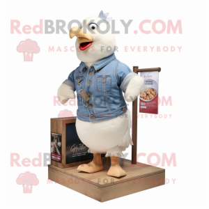 Cream Pigeon mascot costume character dressed with a Denim Shorts and Pocket squares