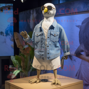 Cream Pigeon mascot costume character dressed with a Denim Shorts and Pocket squares