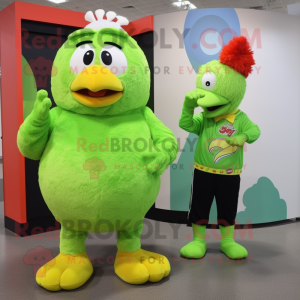 Lime Green Chicken Parmesan mascot costume character dressed with a Romper and Brooches