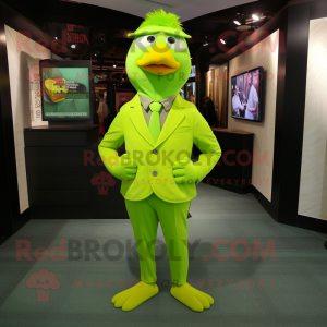 Lime Green Canary mascot costume character dressed with a Dress Pants and Bow ties