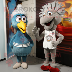 Silver Turkey mascot costume character dressed with a Sweater and Watches