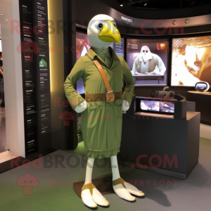 Olive Albatross mascot costume character dressed with a Empire Waist Dress and Smartwatches