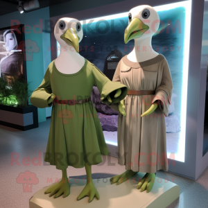 Olive Albatross mascot costume character dressed with a Empire Waist Dress and Smartwatches