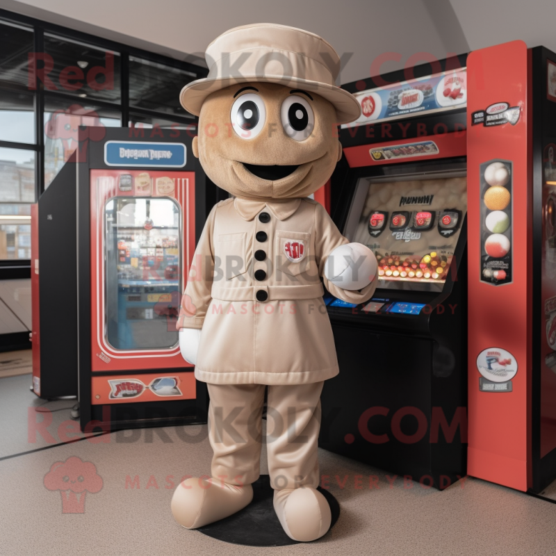 Tan Gumball Machine mascot costume character dressed with a Trousers and Berets