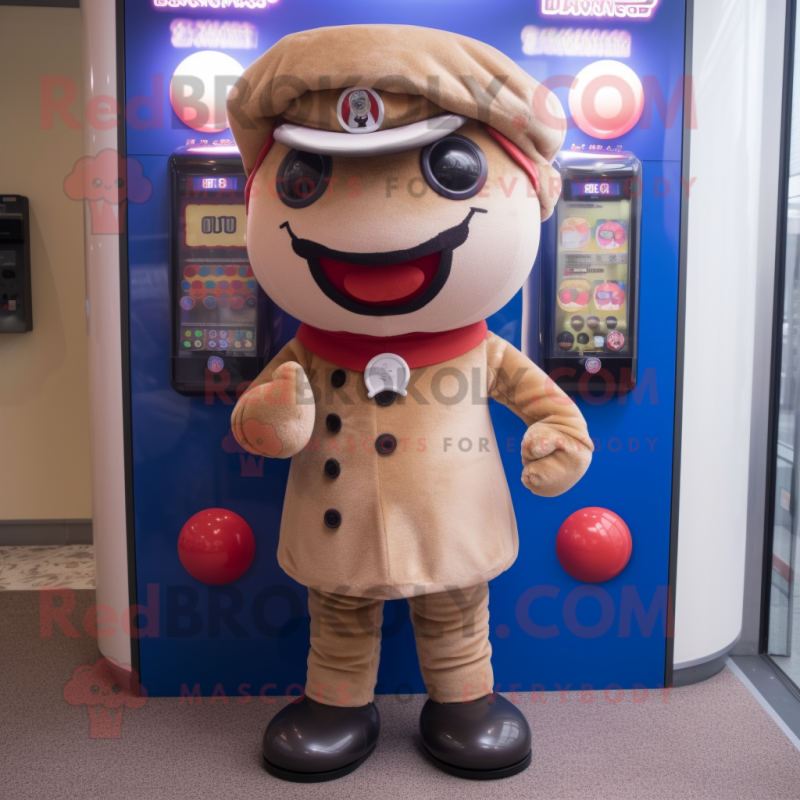 Tan Gumball Machine mascot costume character dressed with a Trousers and Berets