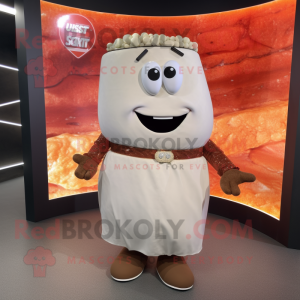 Rust Steak mascot costume character dressed with a Wedding Dress and Bracelets