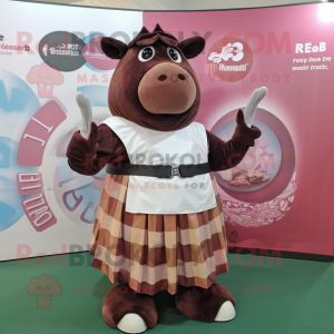 Rust Beef Wellington mascot costume character dressed with a Circle Skirt and Digital watches