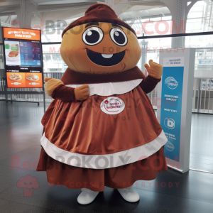 Rust Beef Wellington mascot costume character dressed with a Circle Skirt and Digital watches