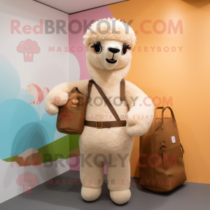 Tan Alpaca maskot kostume...