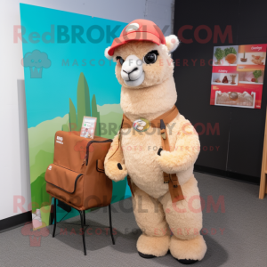 Tan Alpaca maskot kostume...