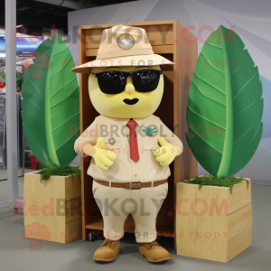 Beige Mango mascot costume character dressed with a Cargo Shorts and Sunglasses