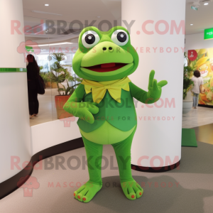 Green Frog mascot costume character dressed with a Culottes and Bracelet watches
