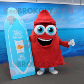 Cyan Bottle Of Ketchup mascot costume character dressed with a Board Shorts and Shawls