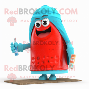 Cyan Bottle Of Ketchup mascot costume character dressed with a Board Shorts and Shawls